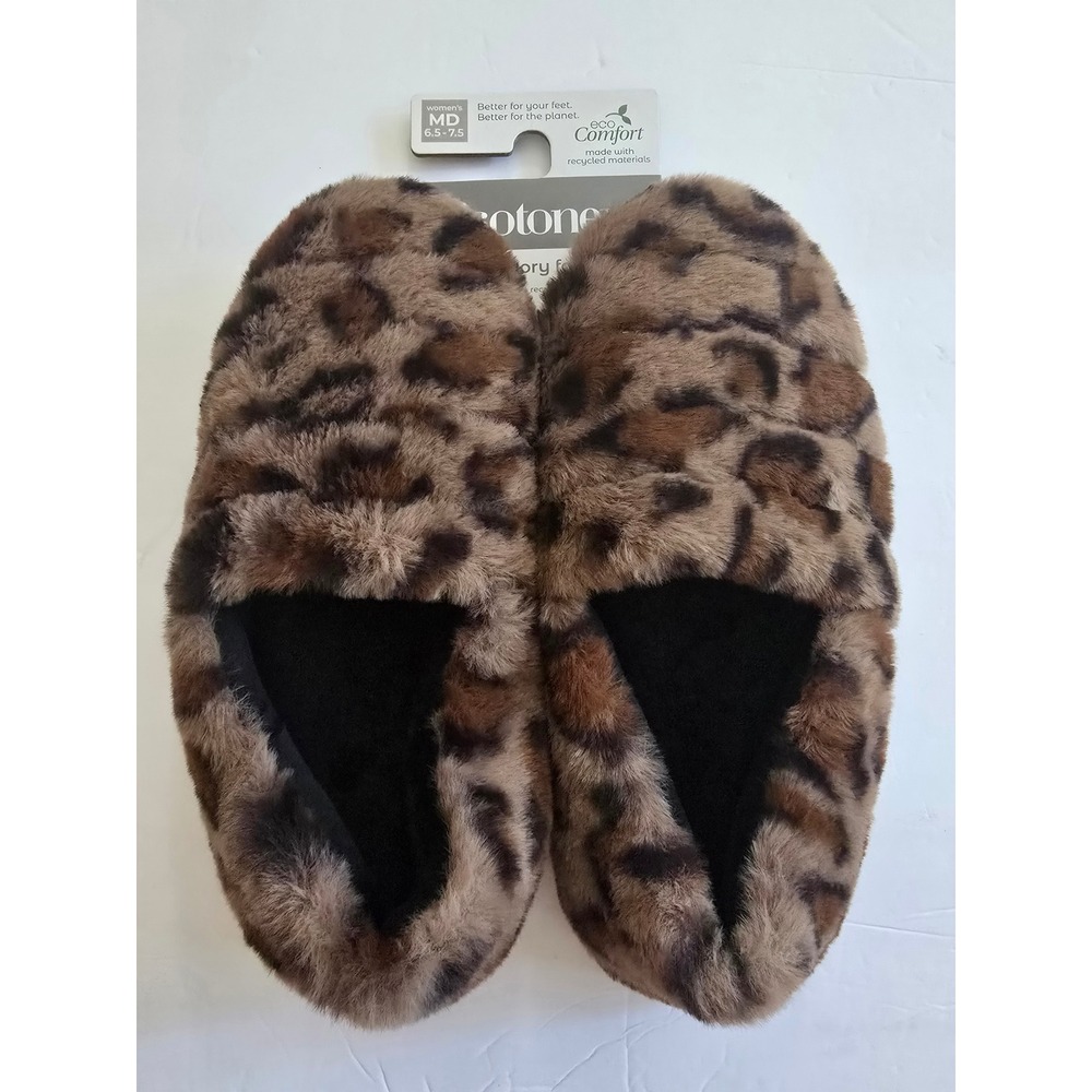 Isotoner Womens Cheetah Faux Fur Memory Foam Eco Comfort Slippers MD 6.5-7.5